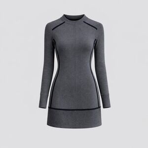 Lululemon On Repeat Gray Textured Knit Long Sleeve‎ Mock Neck Mini Dress 6